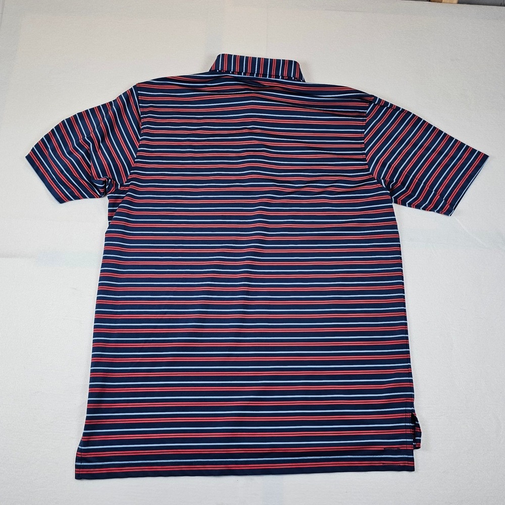 Turtleson Mens Large Navy Blue Red Striped Performance Golf Polo Shirt - Picture 6 of 7